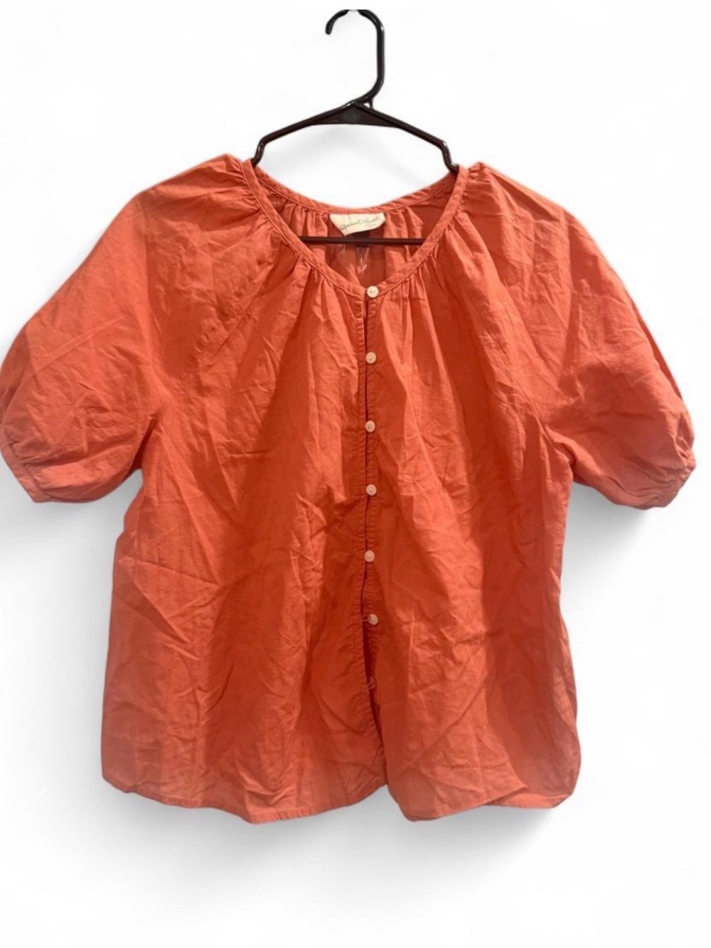 Universal Thread Button-Front Short Sleeve Top in Rust Orange